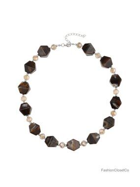 Chunky Beaded Statement Choker Necklace Resin Crystal 18 in Boho Costume